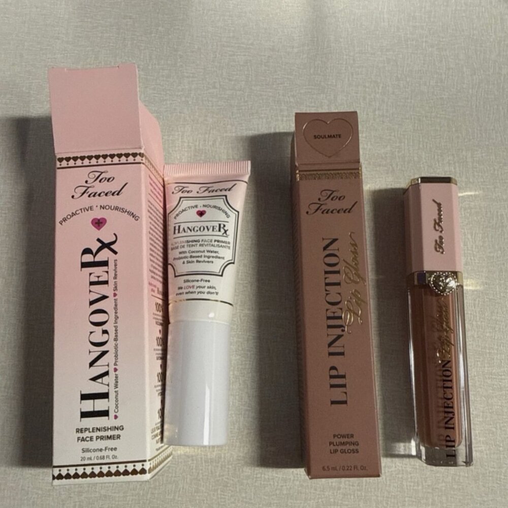 TOO FACED LIP INJECTION POWER PLUMPING LIP GLOSS W/ Face Primer Set NIB 6.5ml/20